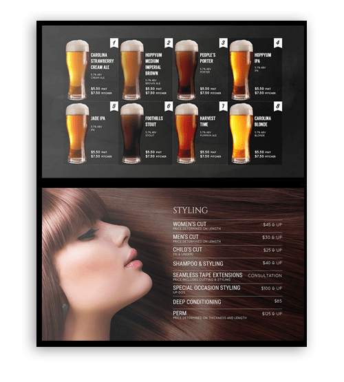 digital menu board samples