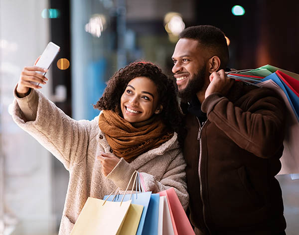 Couple,Selfie.,Portrait,Of,Happy,Casual,African,American,Woman,And