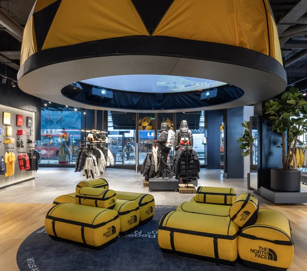 Custom-designed 360-degree projection dome at the heart of London's The North Face store in Regent Street