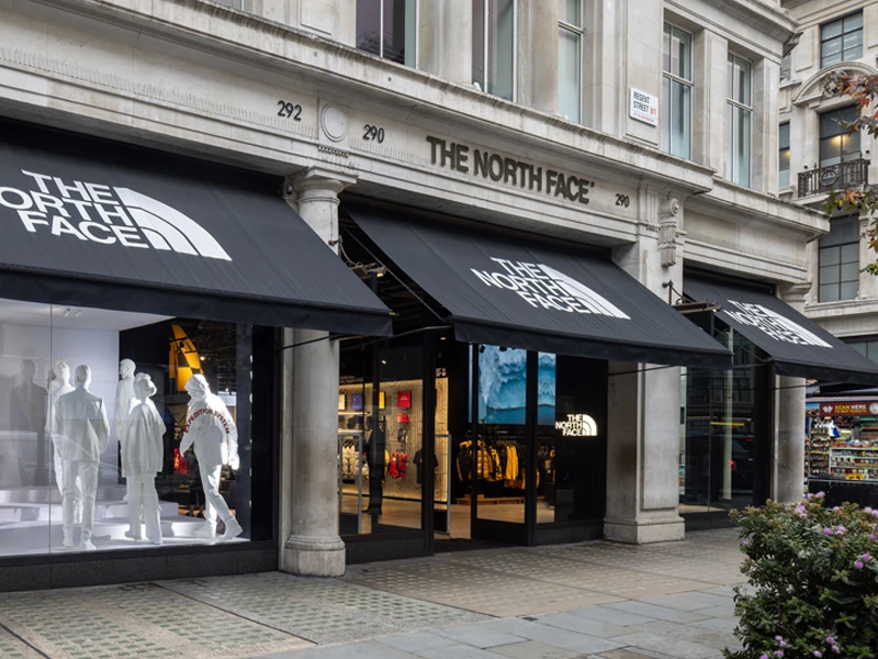 Entrance of the impressive and renewed The North Face store in Regent Street, London